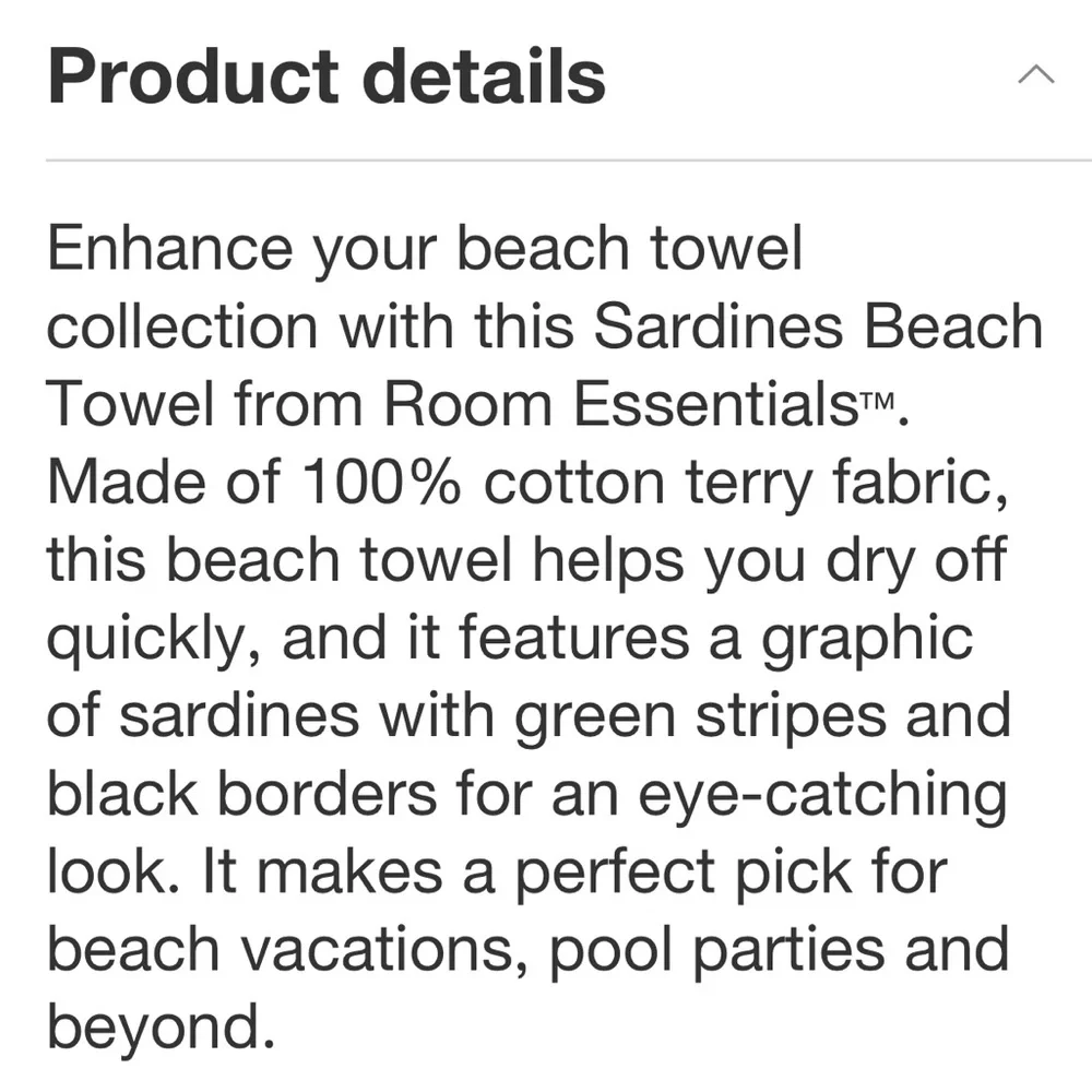 ROOM ESSENTIALS NWT sardines back towel -72x36